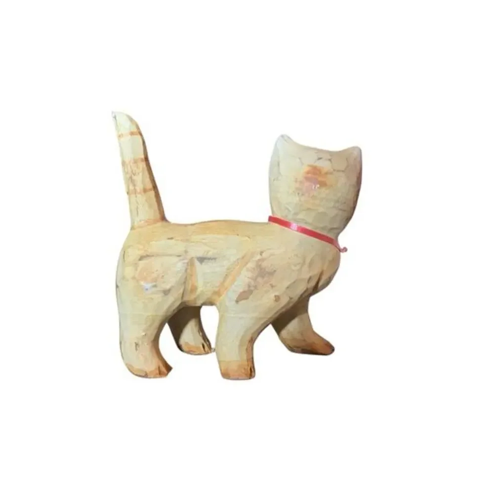 Artisanat‎ Meubles d'Autrefois Montreal Quebec Cat Figure Wood Carved 4”Folk Art